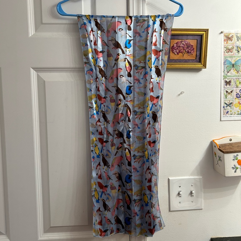 Cottage fairy pastel bird scarf - rectangular with pleated effect